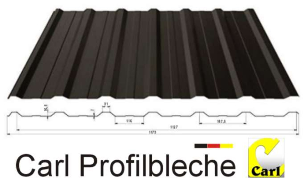 Carl Profilbleche - Trapez 18-0,50 mm ° 5 Platten a´ 6 m inkl. 1 x Lichtplatte